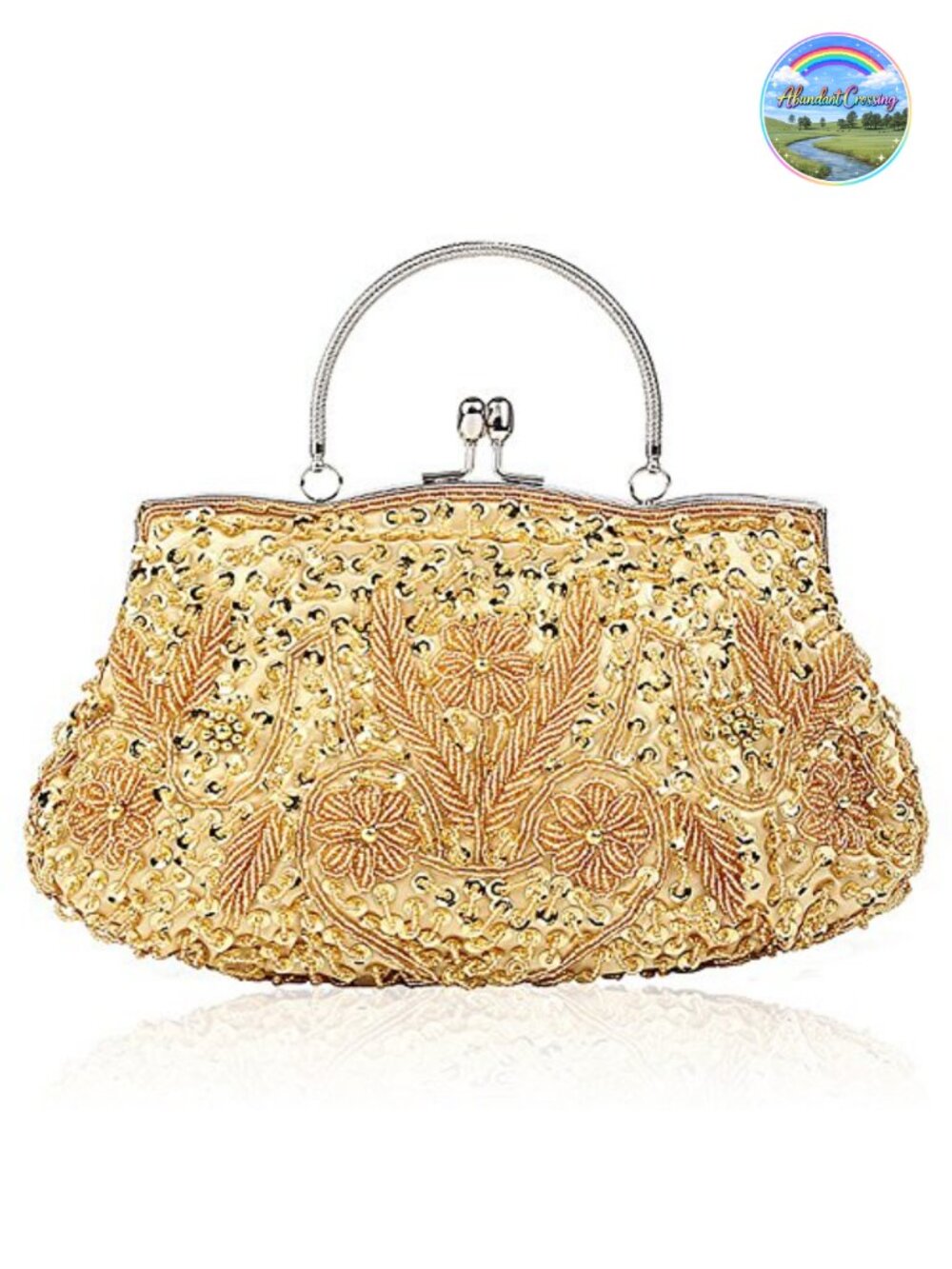 Polyester Beaded Sequin Floral Evening Clutch with Detachable Wristlet